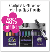 Chartpak 12-Marker Set with Free Black Fine-Tip
