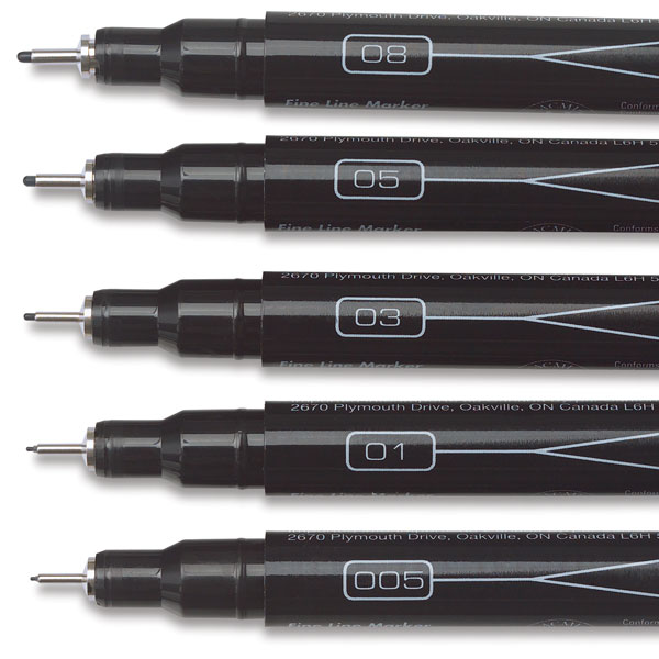Nib Sizes 005, 01, 03, 05, and 08