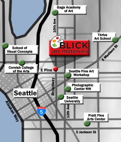 Art Schools Map to Seattle, WA Store